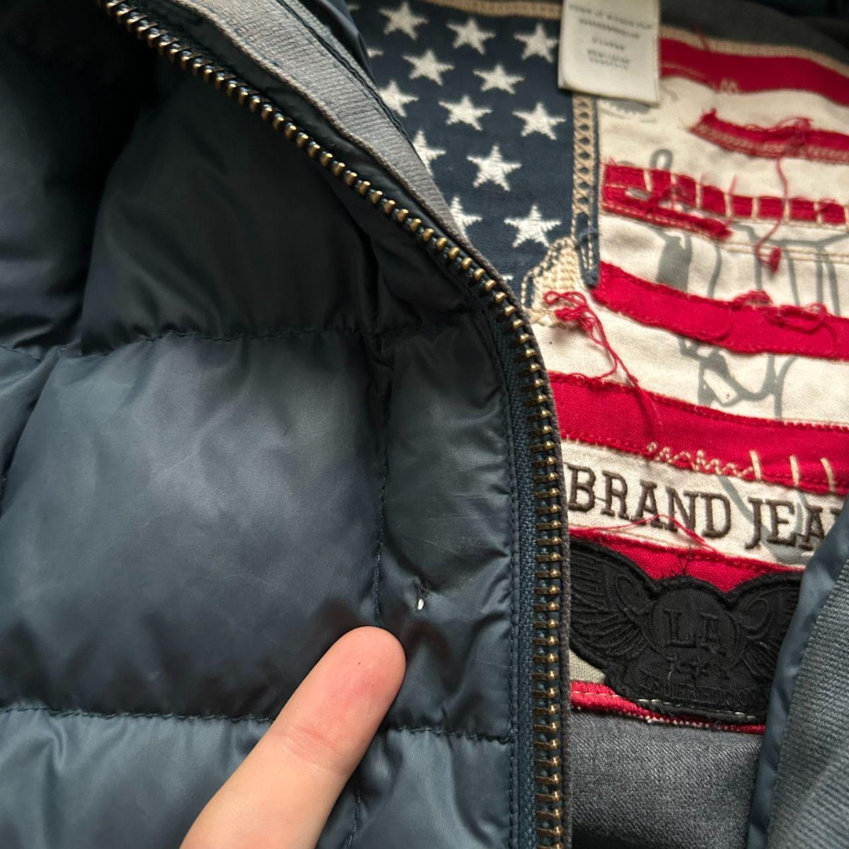 Vintage True Religion Fur Hood Square Stitch Puffer Jacket L