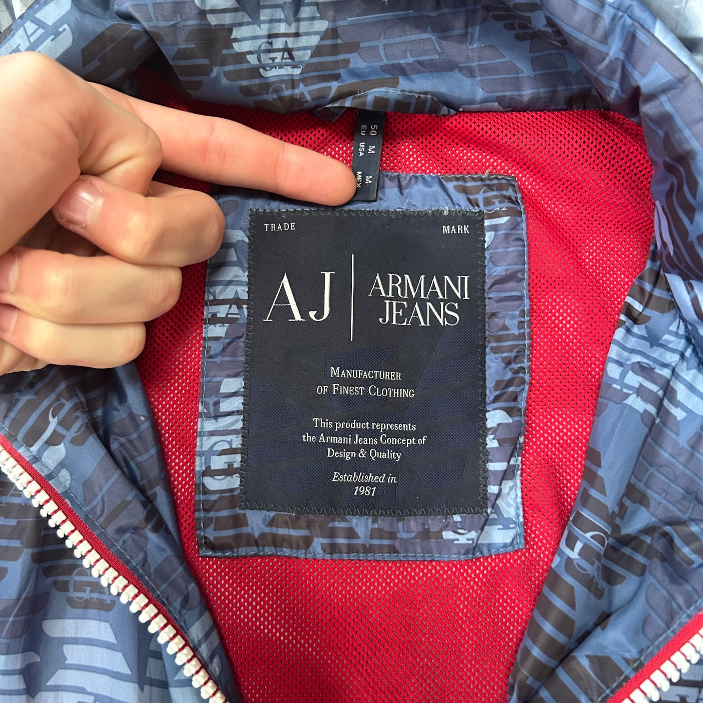 Vintage Armani Jeans Monogram Windbreaker Jacket Size M