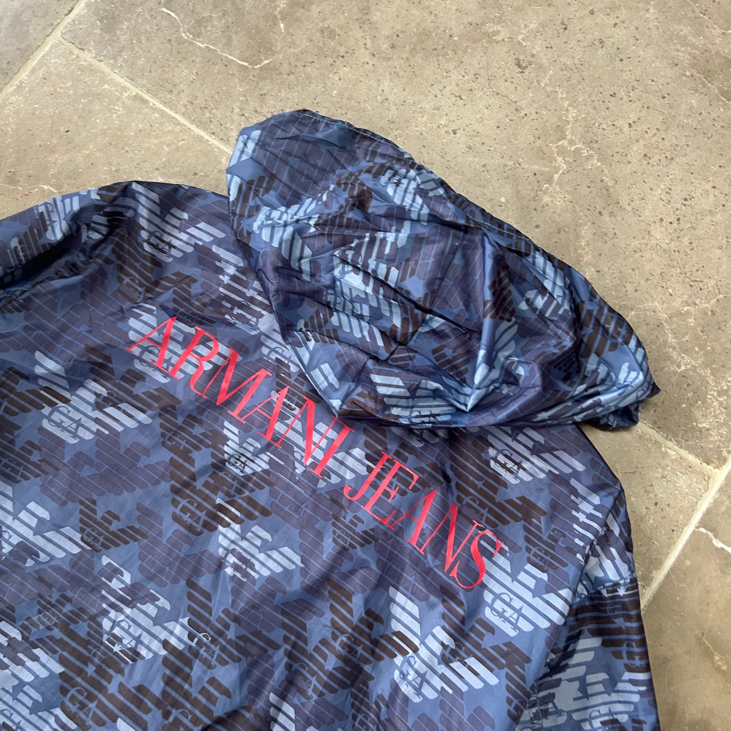 Vintage Armani Jeans Monogram Windbreaker Jacket Size M