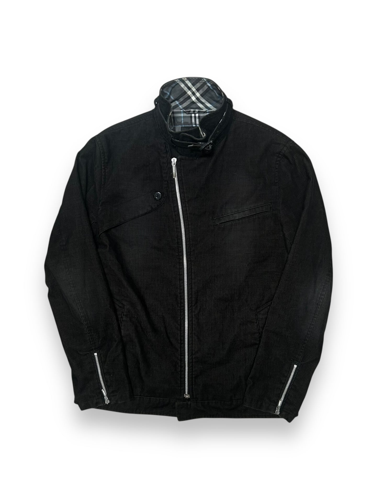 Burberry Black Label Asymmetrical Zip Corduroy Riders Jacket M