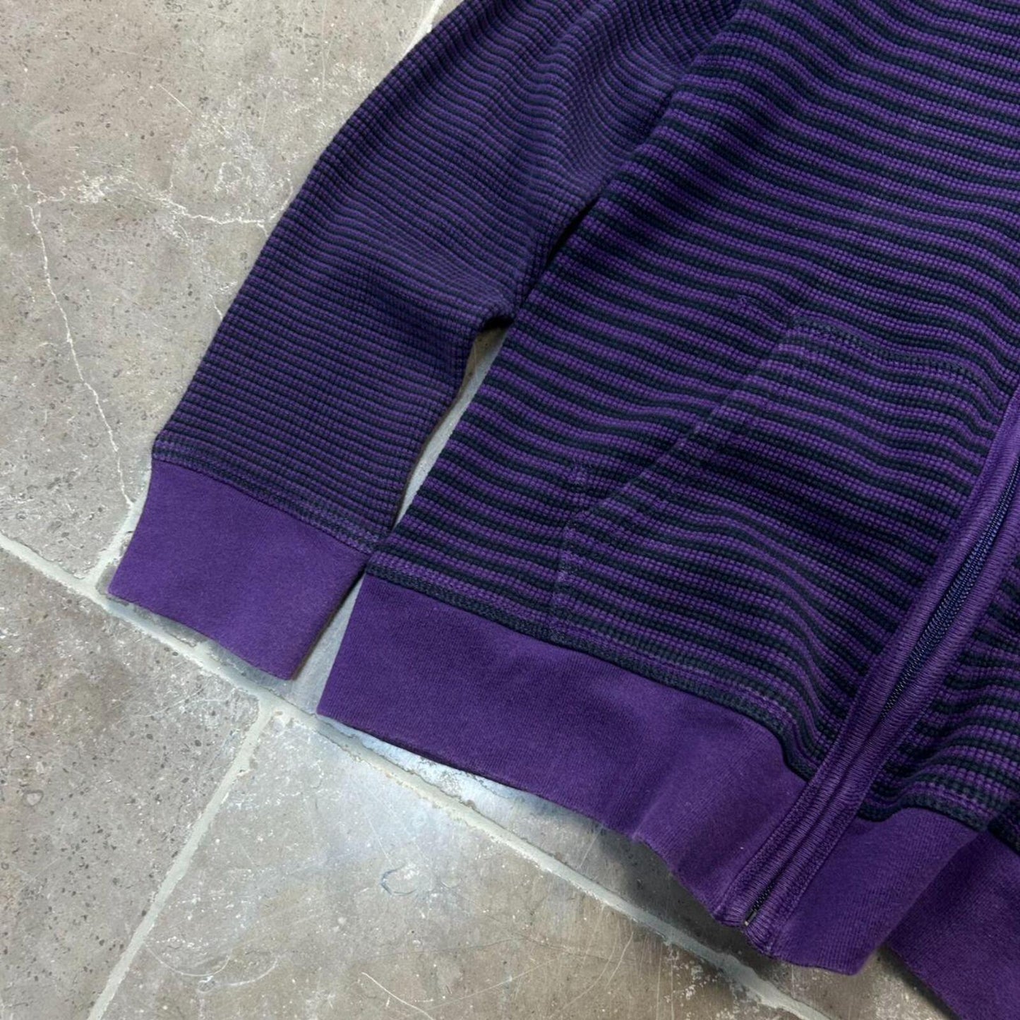Burberry Black Label Striped Waffle Knit Zip Up Hoodie S
