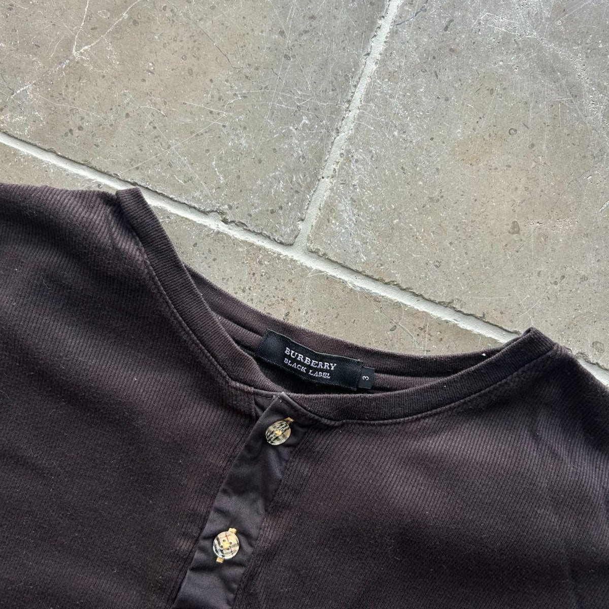 Burberry Black Label Short Sleeve Ribbed Henley T Shirt M