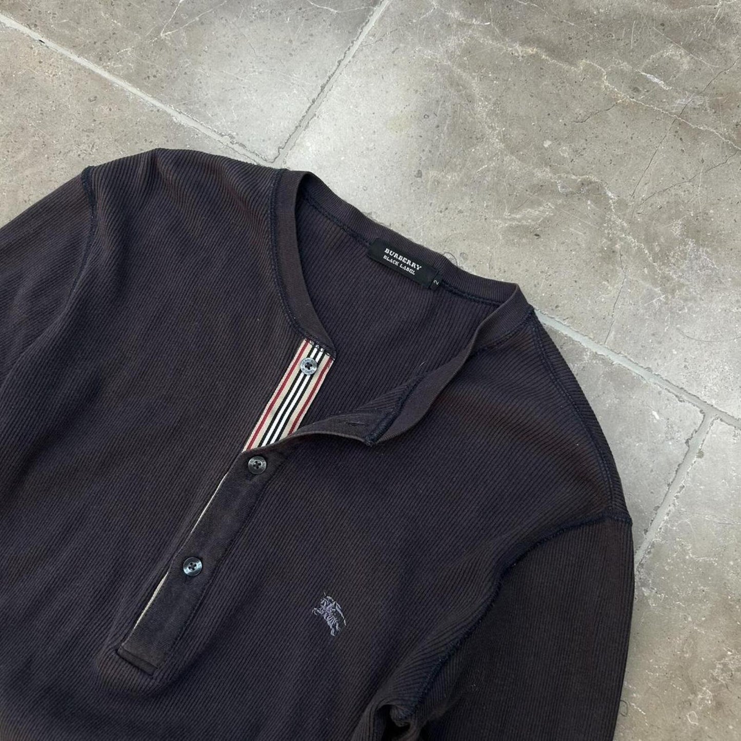 Burberry Black Label Long Sleeve Ribbed Henley T Shirt S