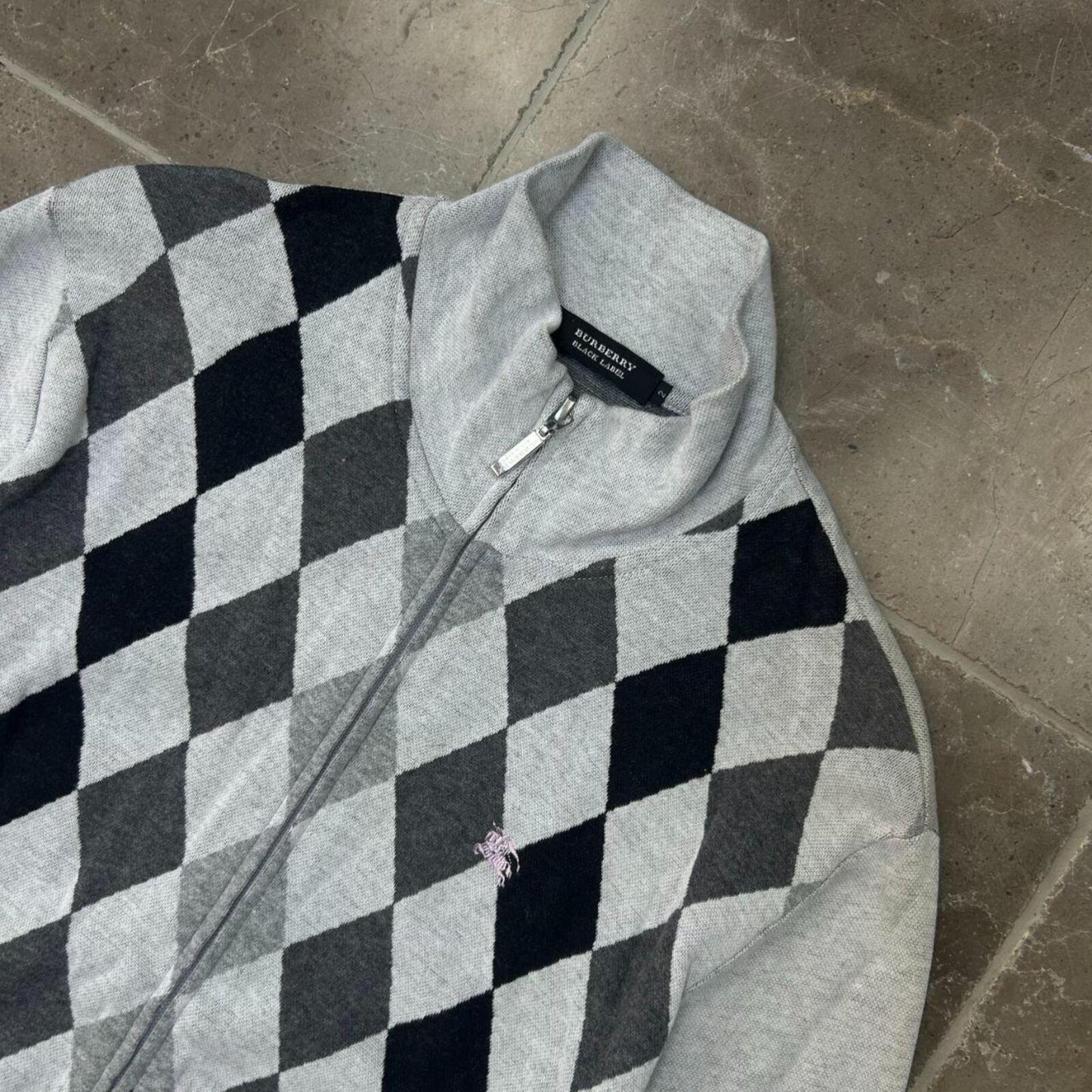 Burberry Black Label Diamond Knit Zip Up Jumper S