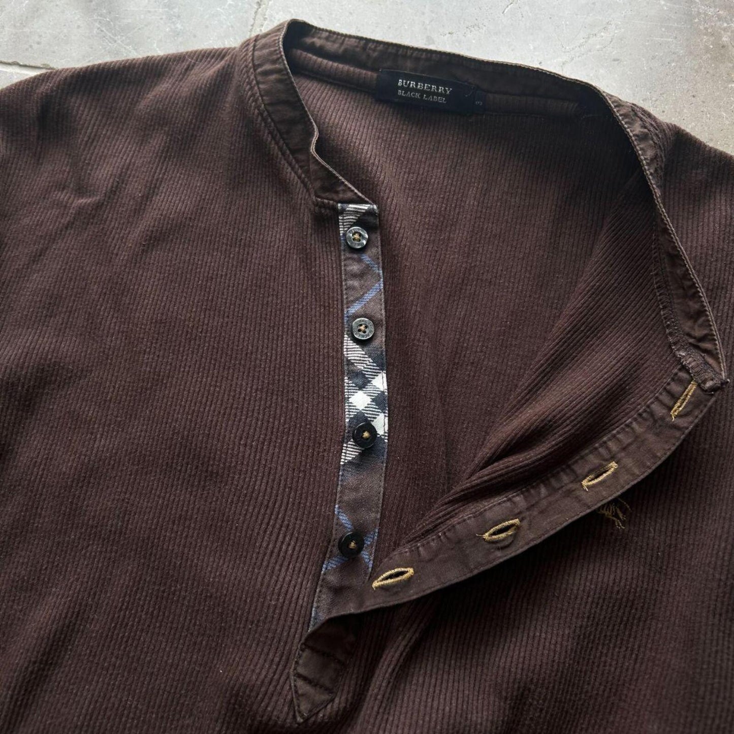 Burberry Black Label Nova Check Ribbed Henley T Shirt M