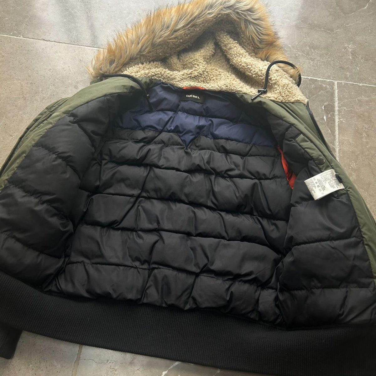 Diesel Fur Hood Padded Bomber Jacket M