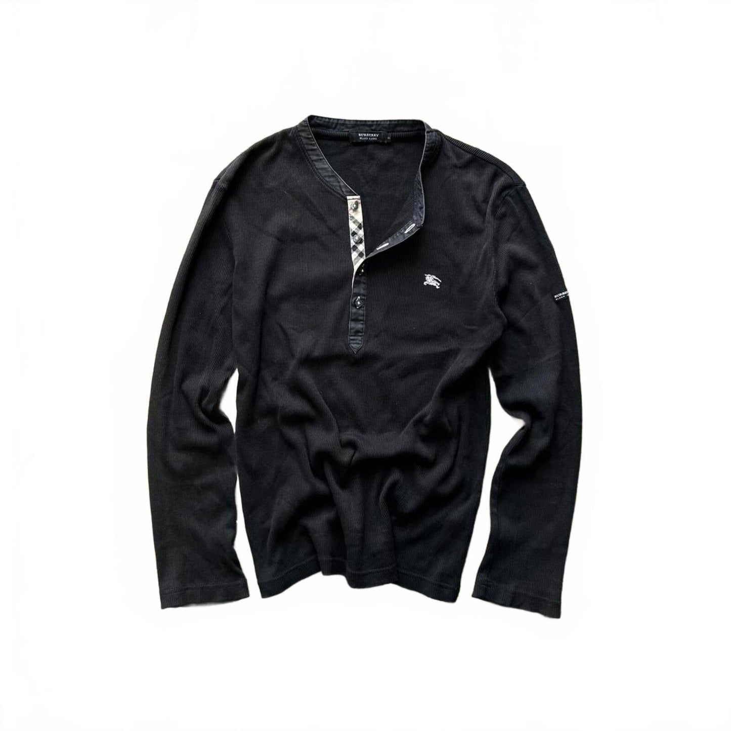 Burberry Black Label Nova Check Ribbed Henley T Shirt S