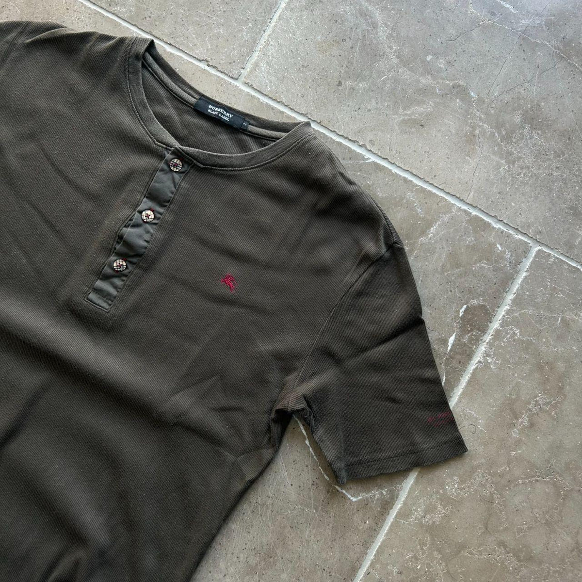 Burberry Black Label Short Sleeve Ribbed Henley T Shirt S