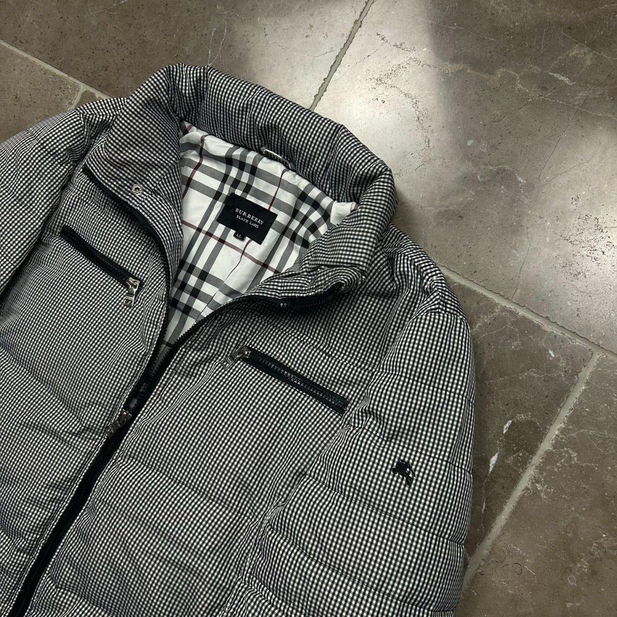Vintage Burberry Black Label Gingham Puffer Jacket Black L