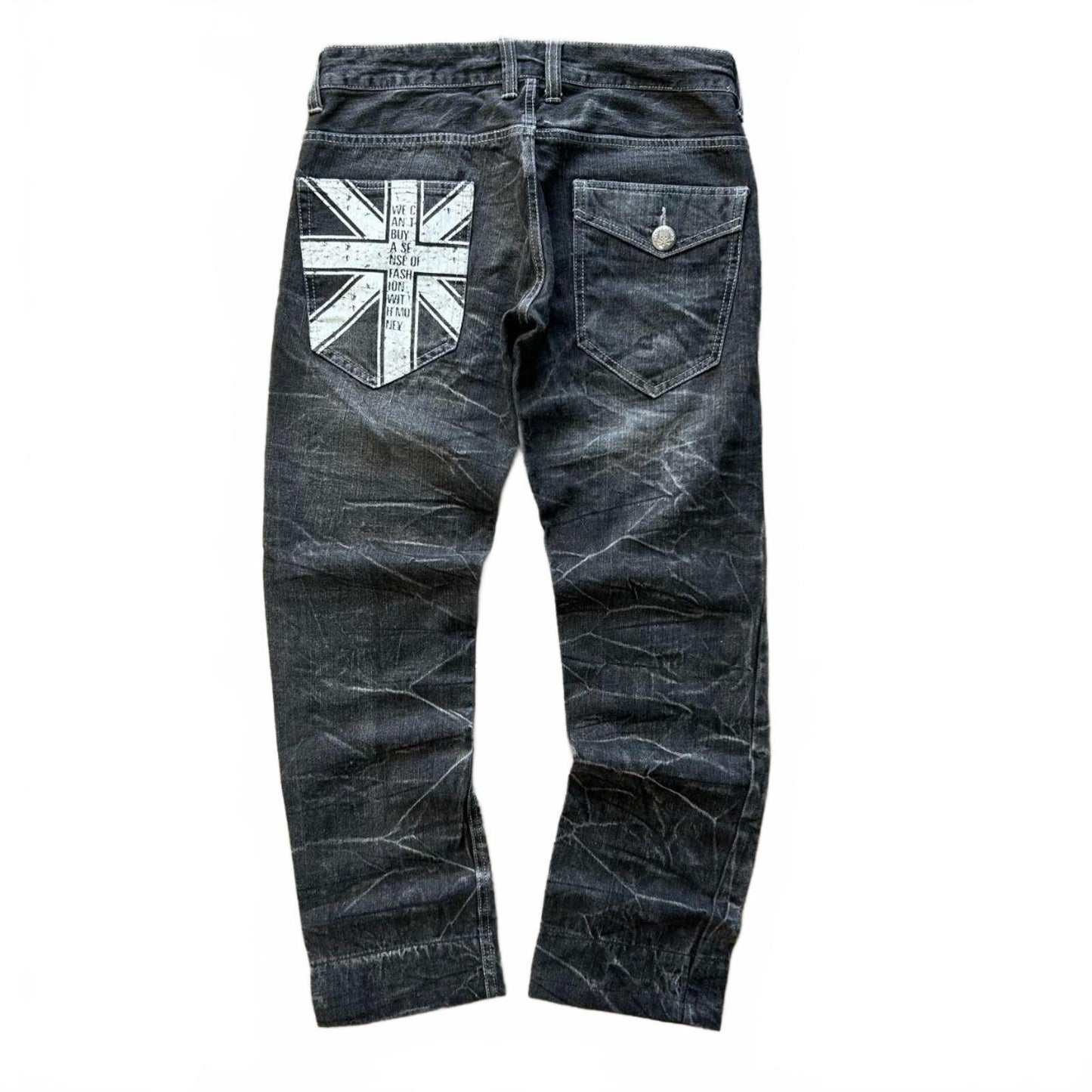 Vintage Japan Style Union Jack Faded Jeans W32 L30