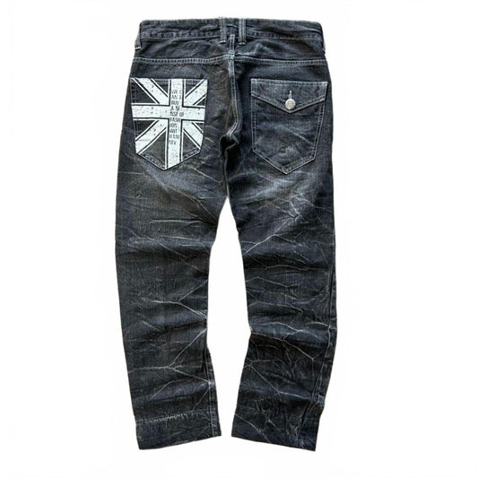 Vintage Japan Style Union Jack Faded Jeans W32 L30