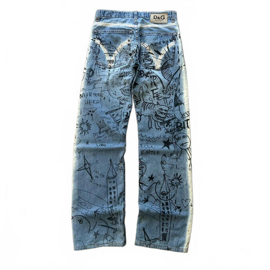 Vintage Dolce & Gabbana Graffiti Scribble Straight Leg Jeans W29 L31