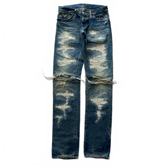 Hysteric Glamour Slim Studded Boro Denim Ripped Jeans W26 L32