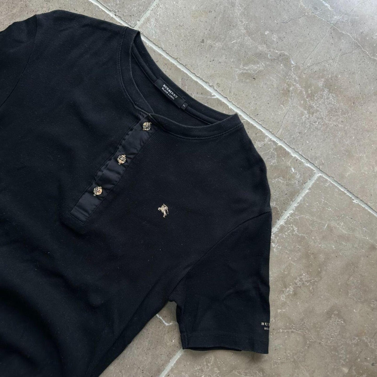 Burberry Black Label Nova Check Ribbed Henley T Shirt S