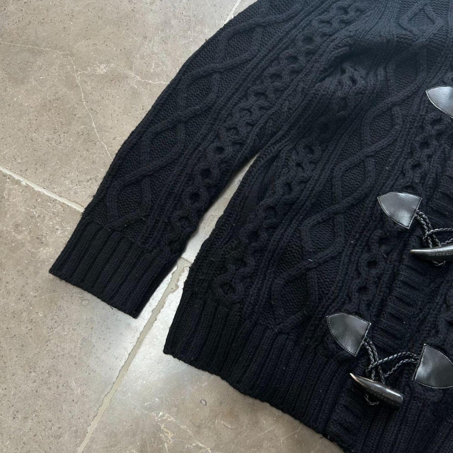 Burberry Black Label Heavy Wool Cable Knit Duffle Jacket Hoodie S