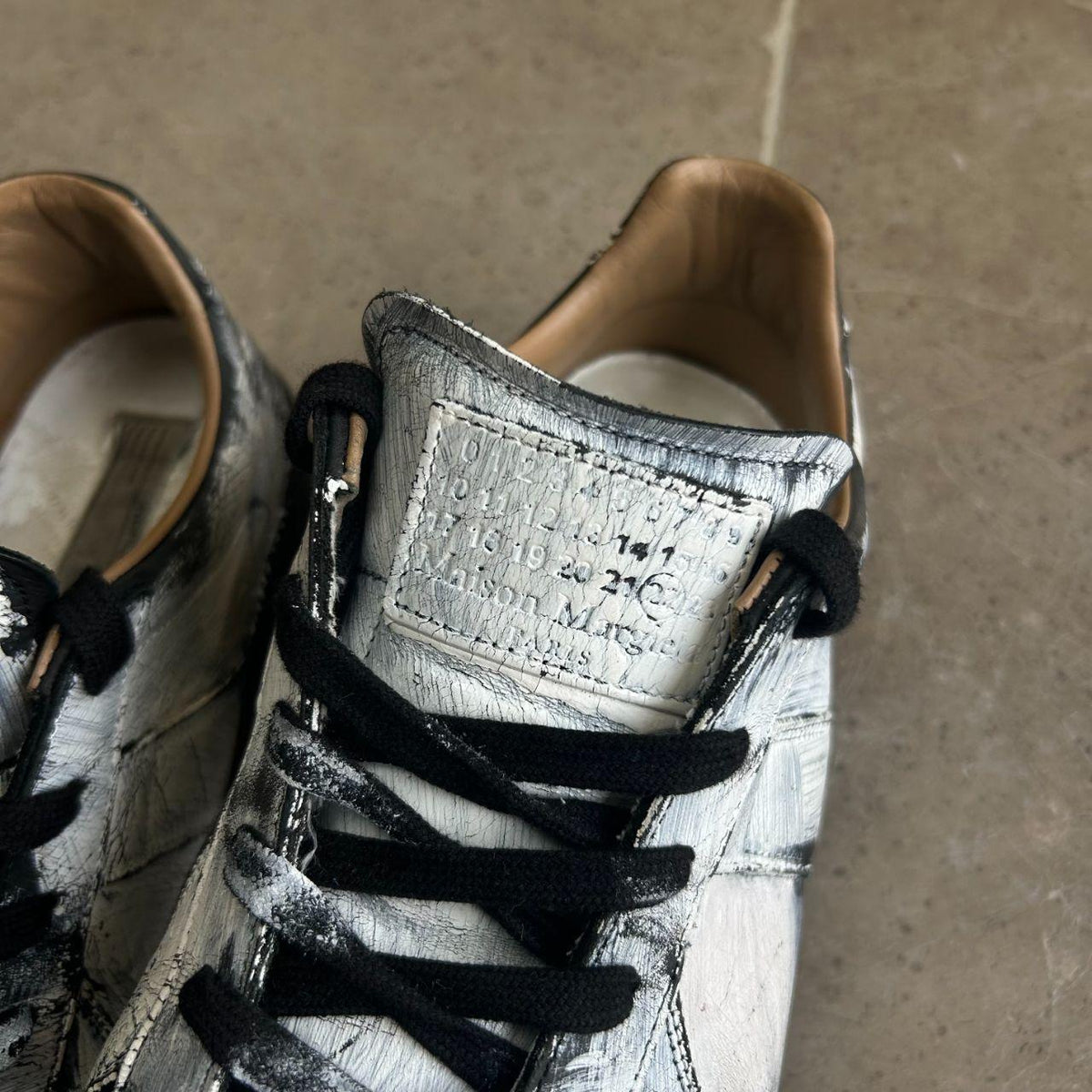 Maison Margiela Bianchetto Painted Gats Low Top Trainers UK 10