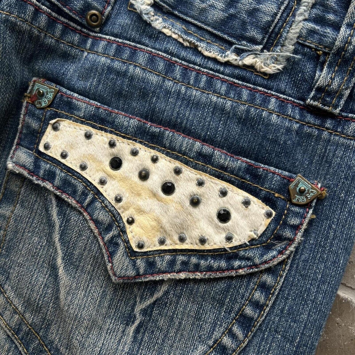 Vintage Japan Style Studded Relaxed Straight Jeans W30 L33