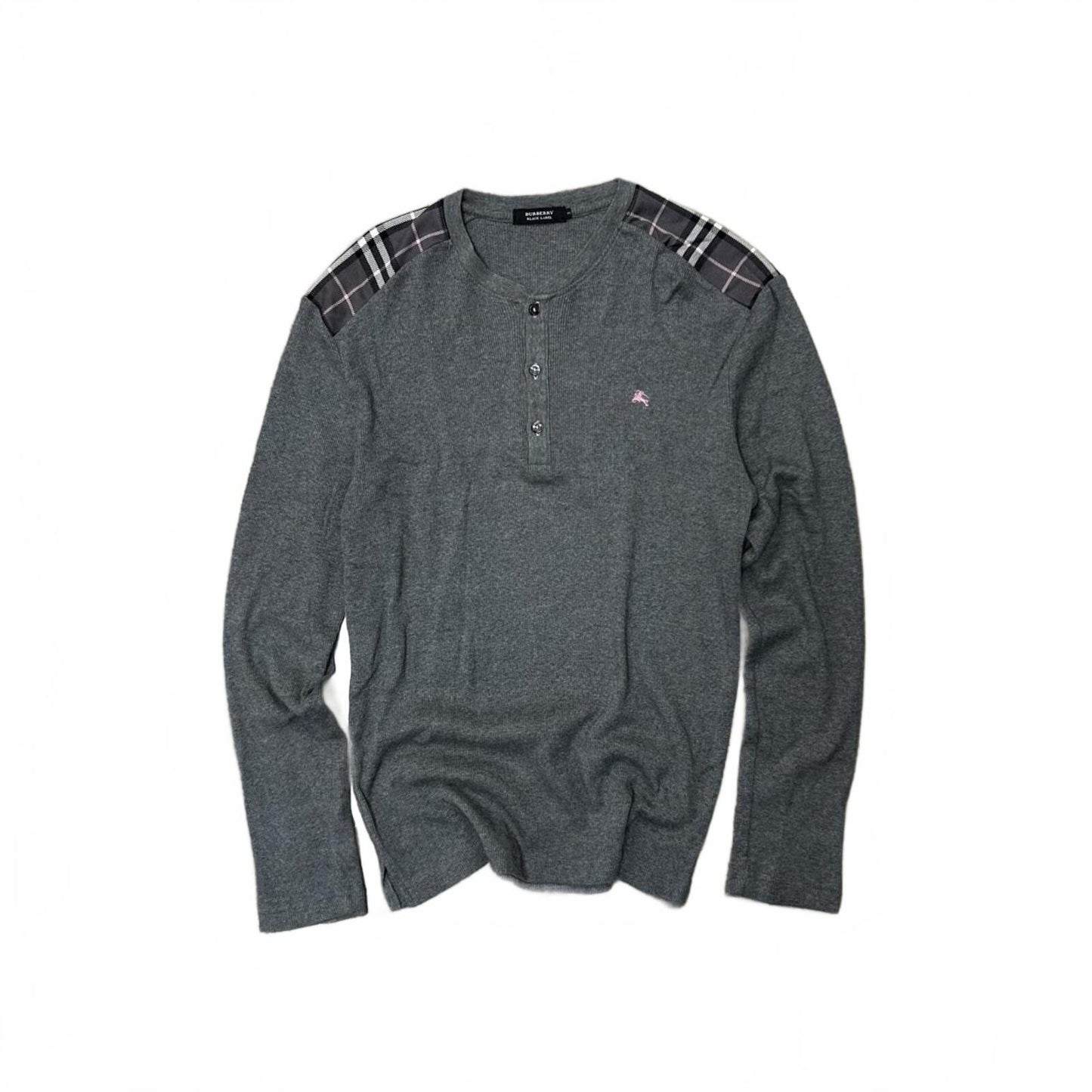 Burberry Black Label Nova Check Ribbed Henley T Shirt M
