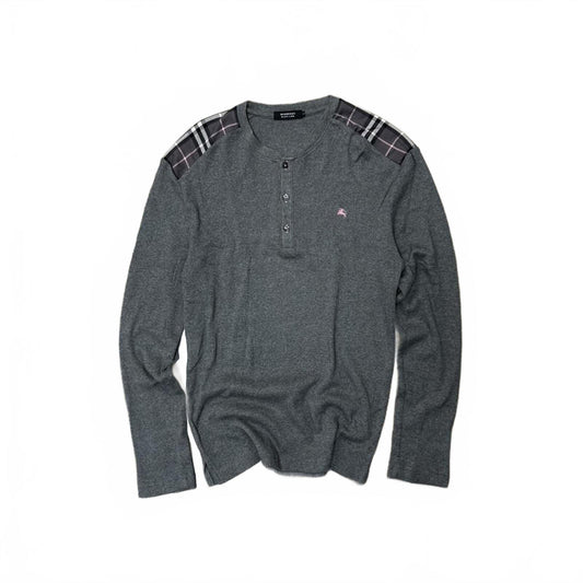 Burberry Black Label Nova Check Ribbed Henley T Shirt M