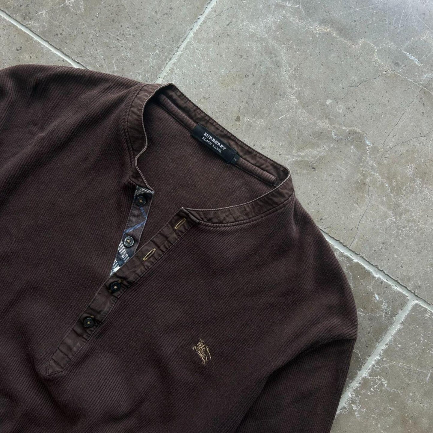 Burberry Black Label Nova Check Ribbed Henley T Shirt M