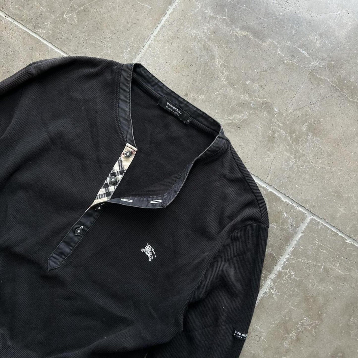 Burberry Black Label Nova Check Ribbed Henley T Shirt S