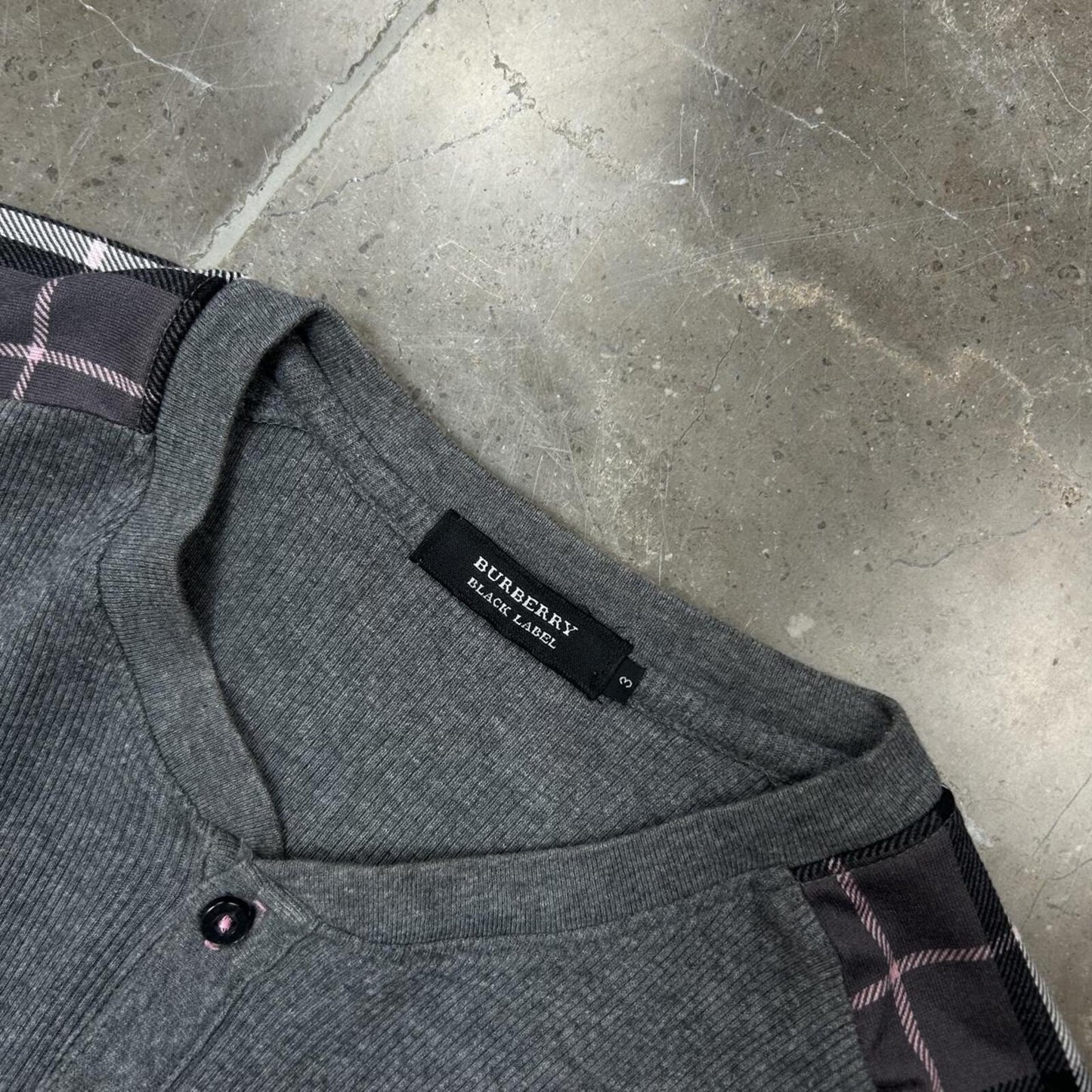 Burberry Black Label Nova Check Ribbed Henley T Shirt M