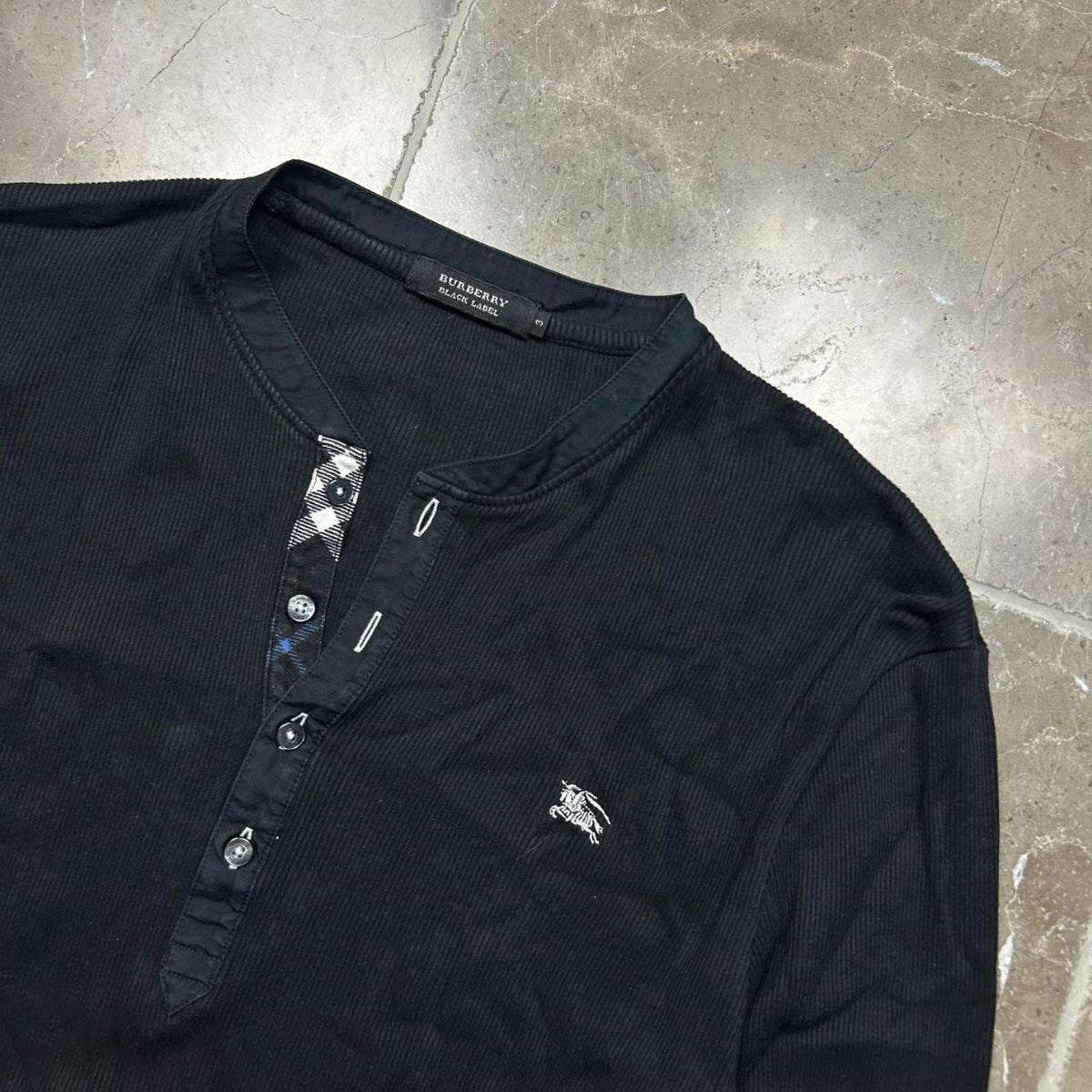Burberry Black Label Nova Check Ribbed Henley T Shirt M
