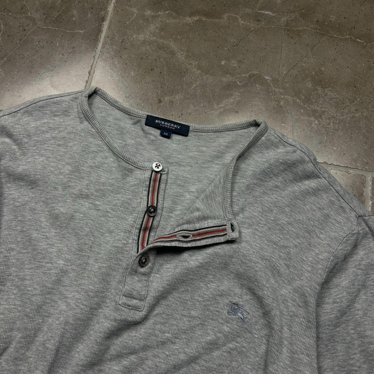 Burberry London Check Ribbed Henley T Shirt S