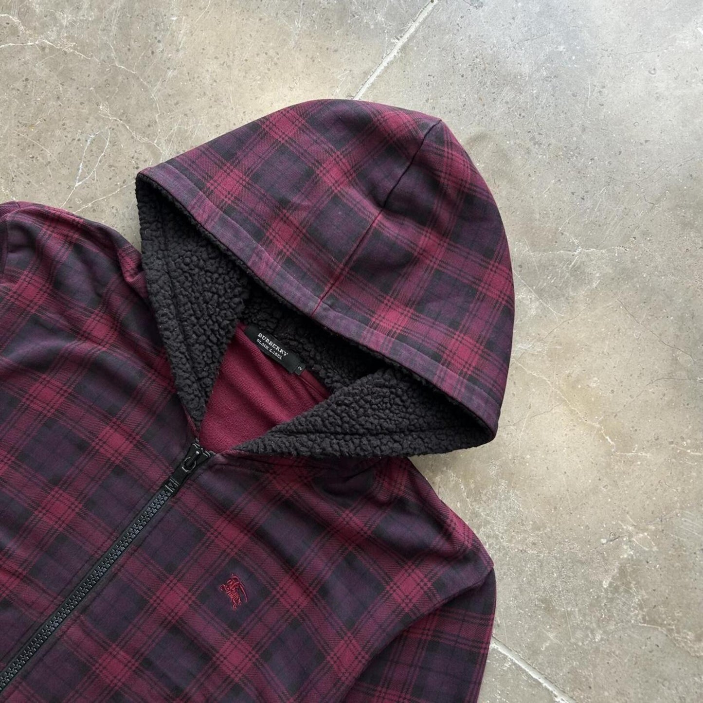 Burberry Black Label Plaid Tartan Zip Up Hoodie S