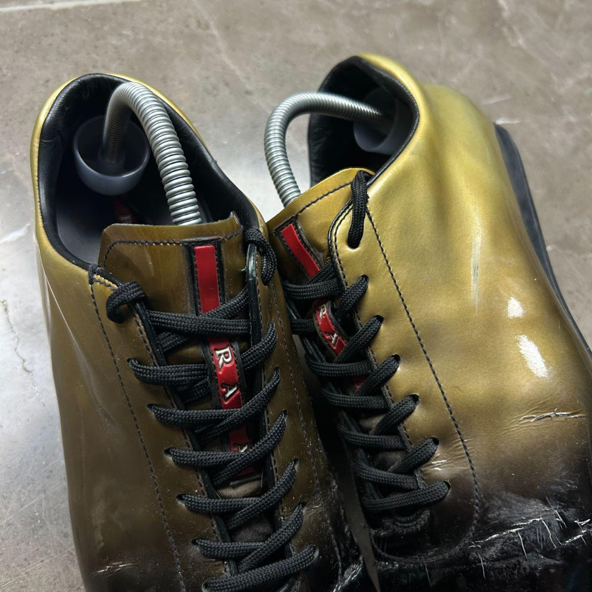 Mens Prada Gradient Patent Leather Shoes Size UK 8