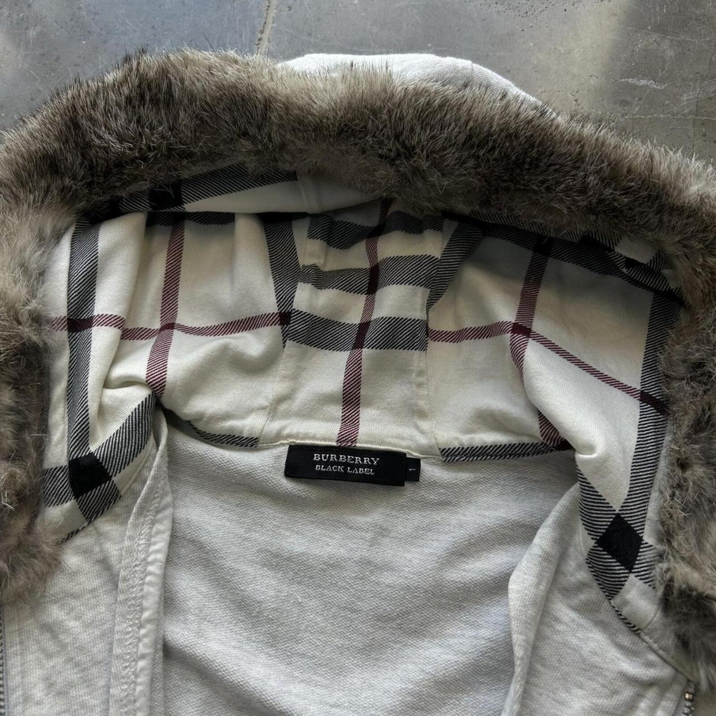 Burberry Black Label Nova Check Fur Hood Zip Up Hoodie S