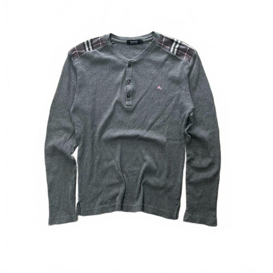 Burberry Black Label Nova Check Ribbed Henley T Shirt S