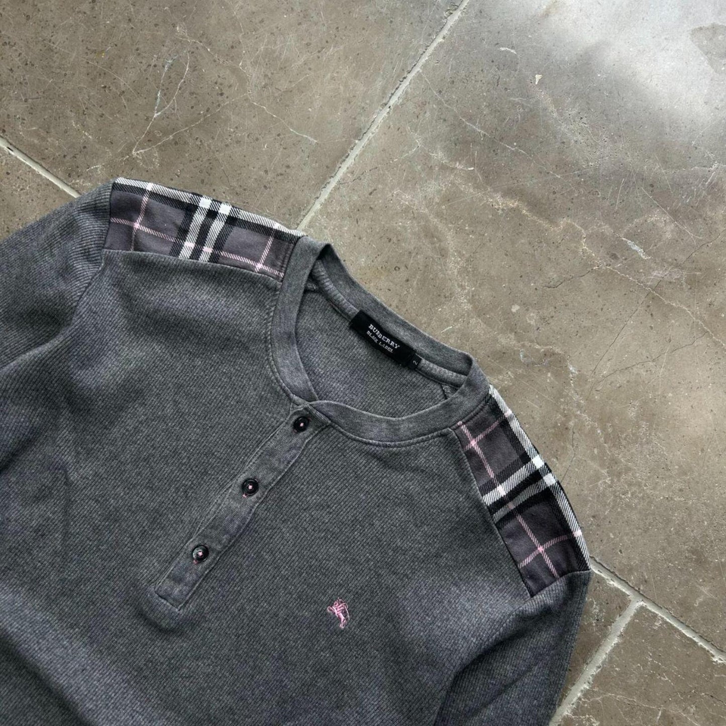 Burberry Black Label Nova Check Ribbed Henley Shirt S