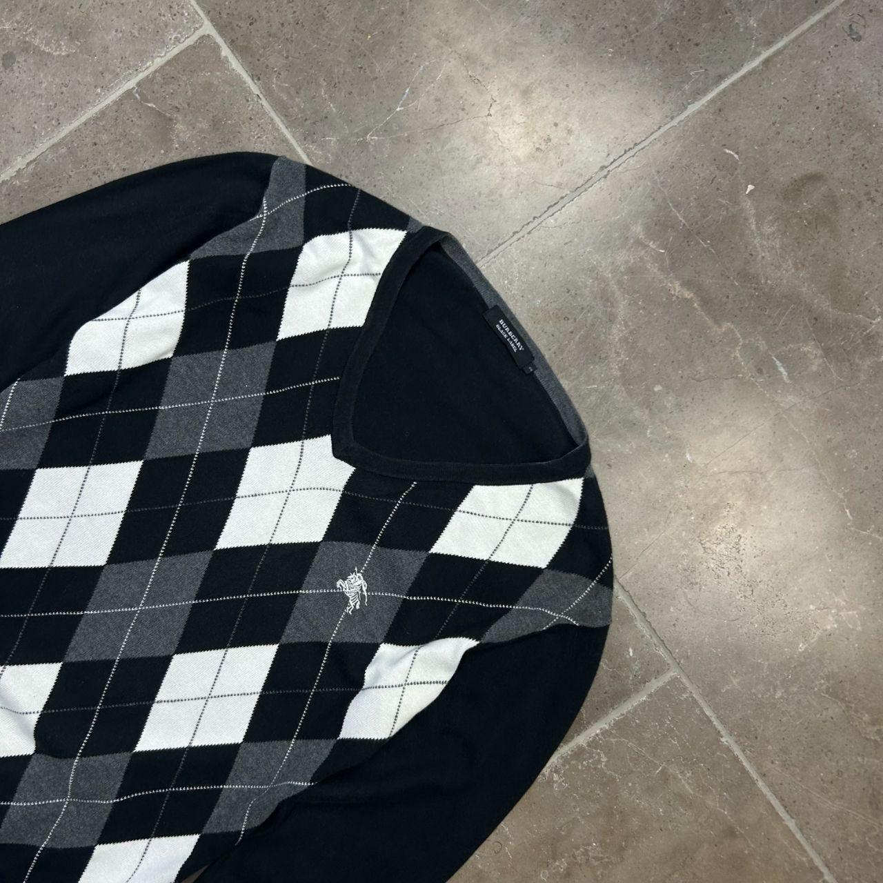 Burberry Black Label Argyle Long Sleeve V Neck Jumper S