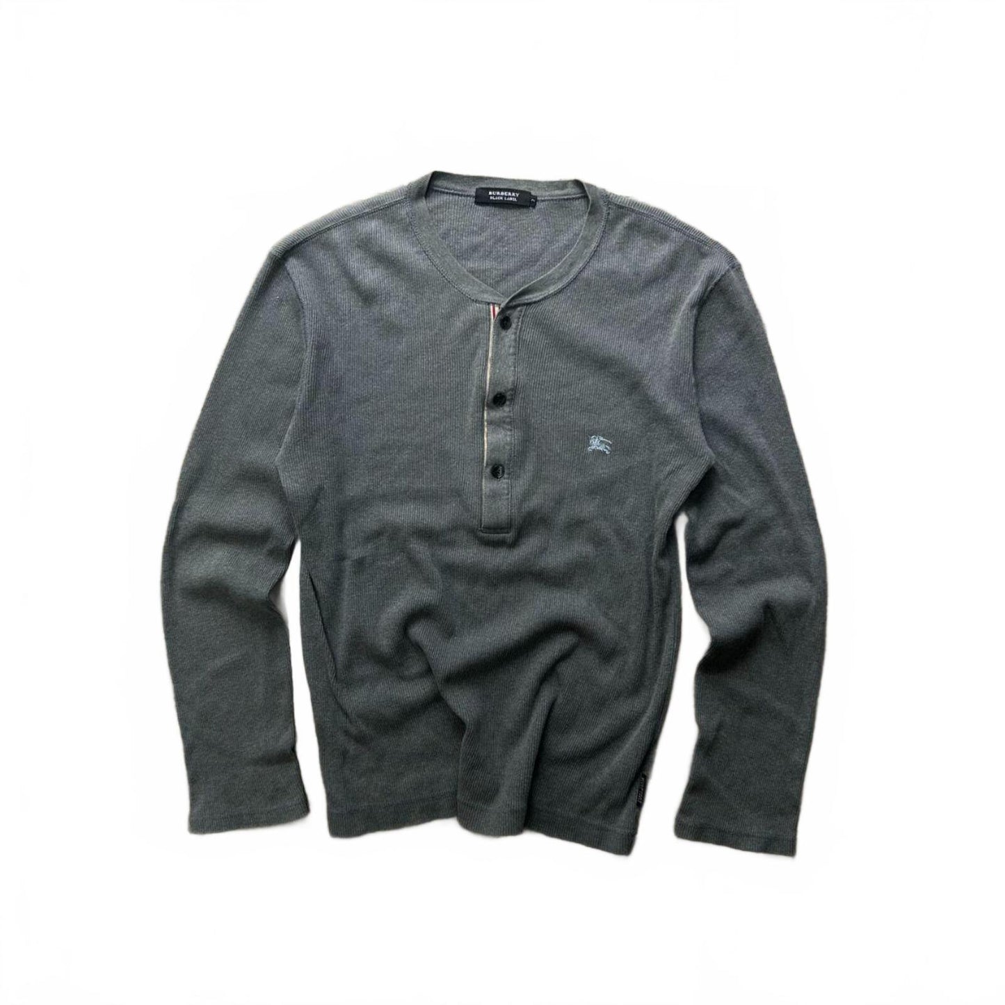 Burberry Black Label Long Sleeve Ribbed Henley T Shirt S