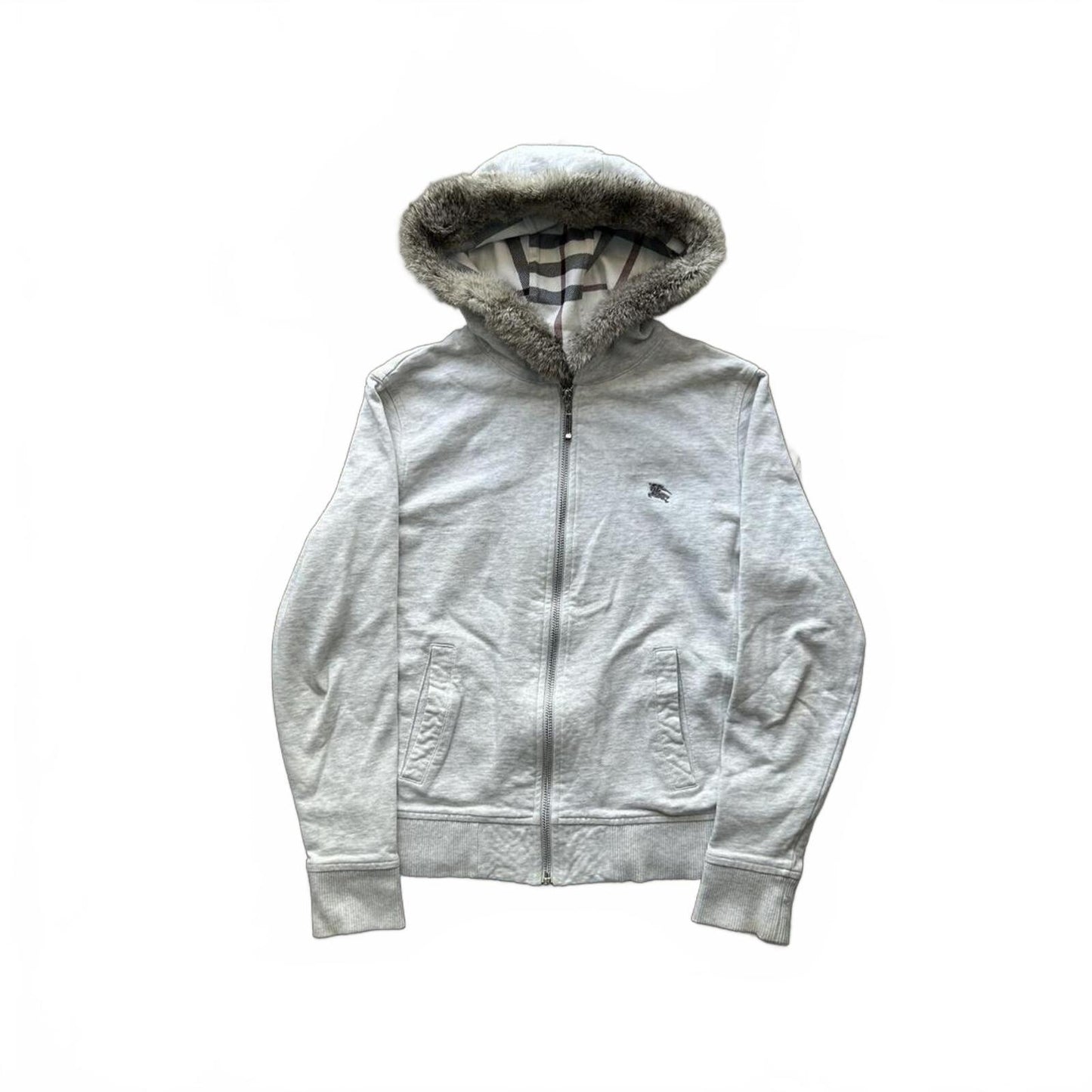 Burberry Black Label Nova Check Fur Hood Zip Up Hoodie S