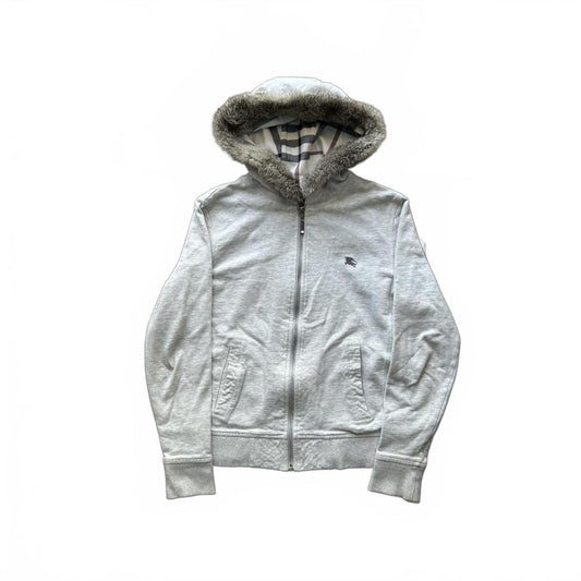 Burberry Black Label Nova Check Fur Hood Zip Up Hoodie S