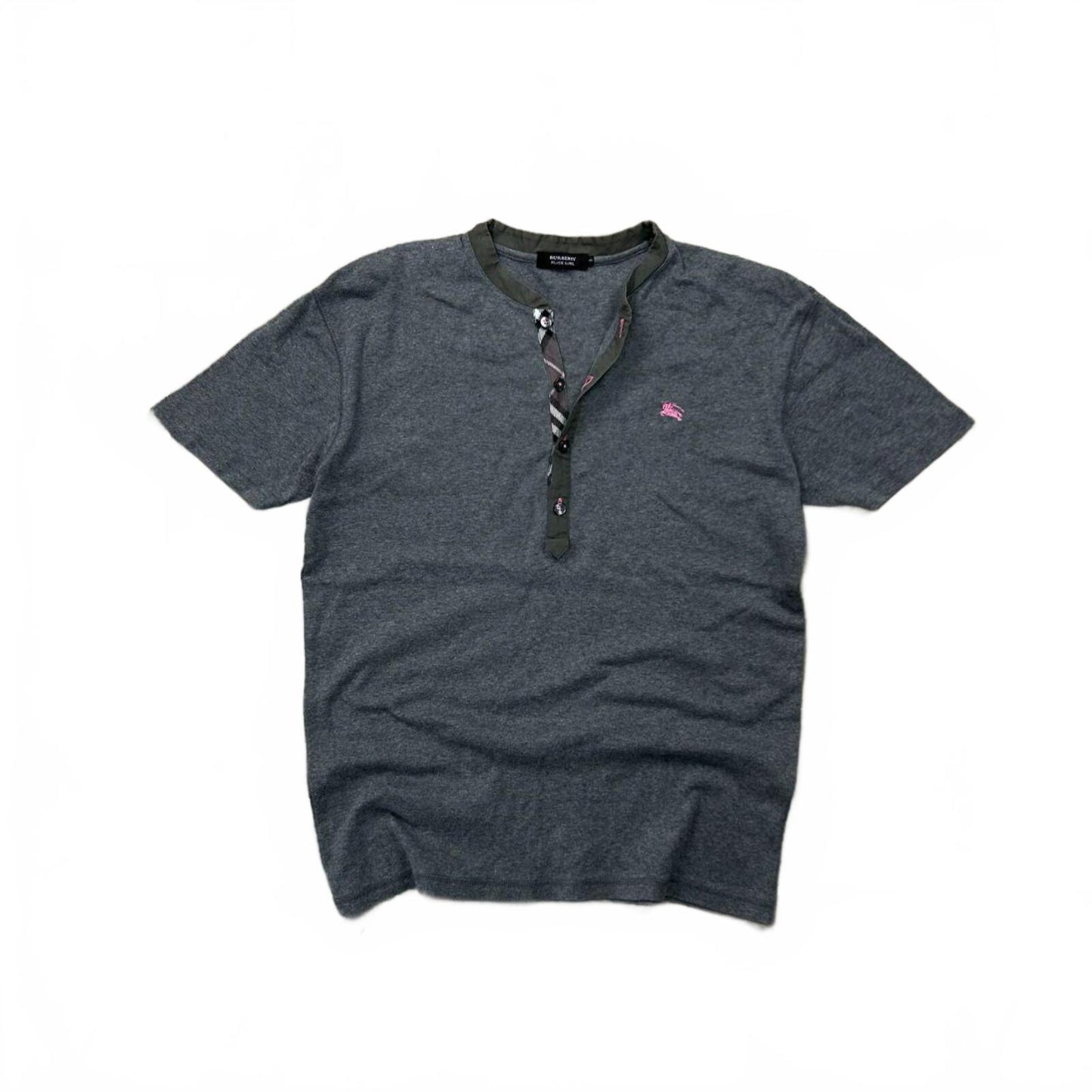 Burberry Black Label Nova Check Ribbed Henley T Shirt M