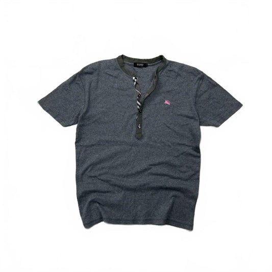 Burberry Black Label Nova Check Ribbed Henley T Shirt M