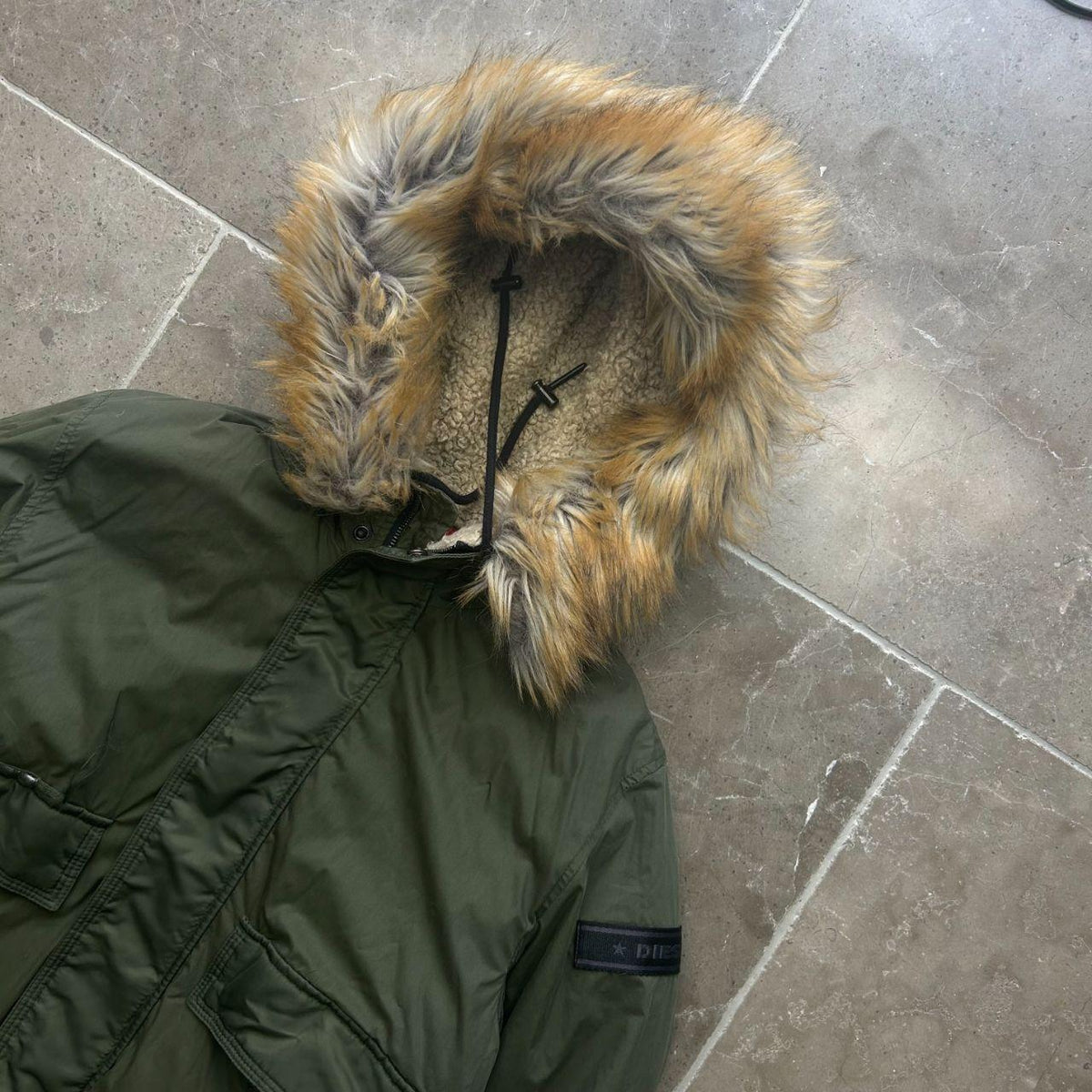 Diesel Fur Hood Padded Bomber Jacket M