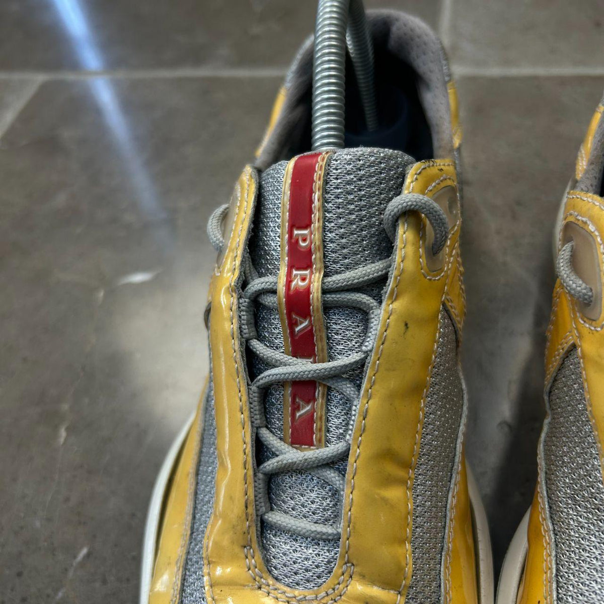 Mens Prada America Cups Patent Yellow Size UK 7
