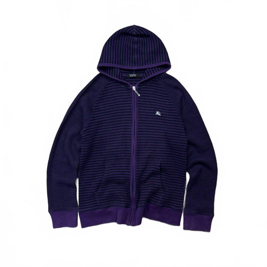 Burberry Black Label Striped Waffle Knit Zip Up Hoodie S