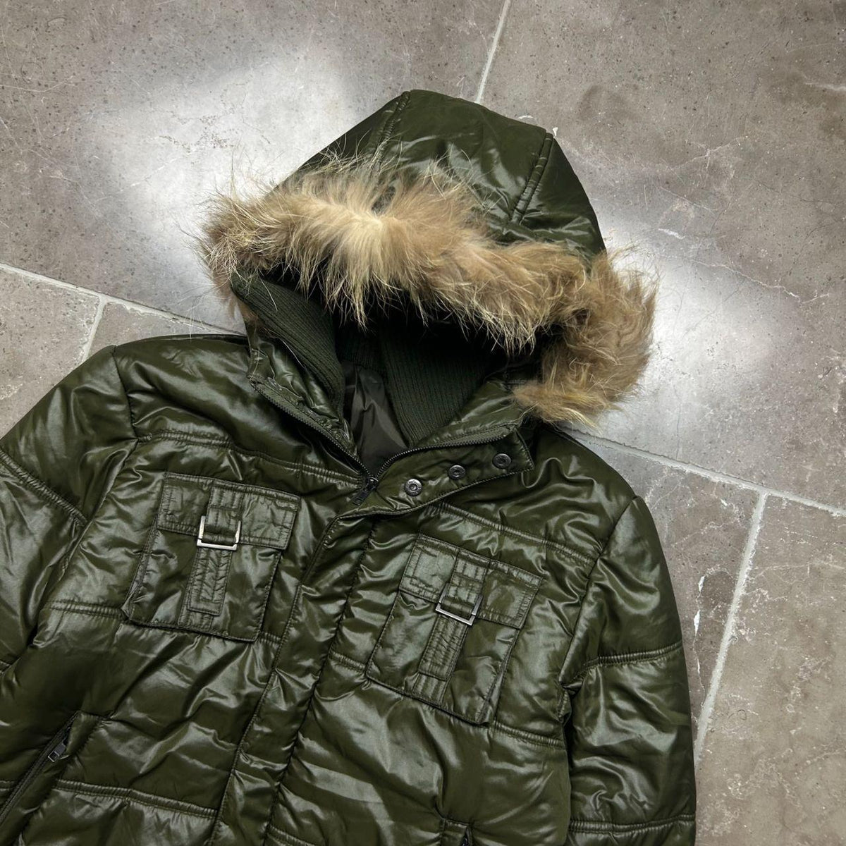 Vintage Japanese Fur Hood Puffer Jacket M
