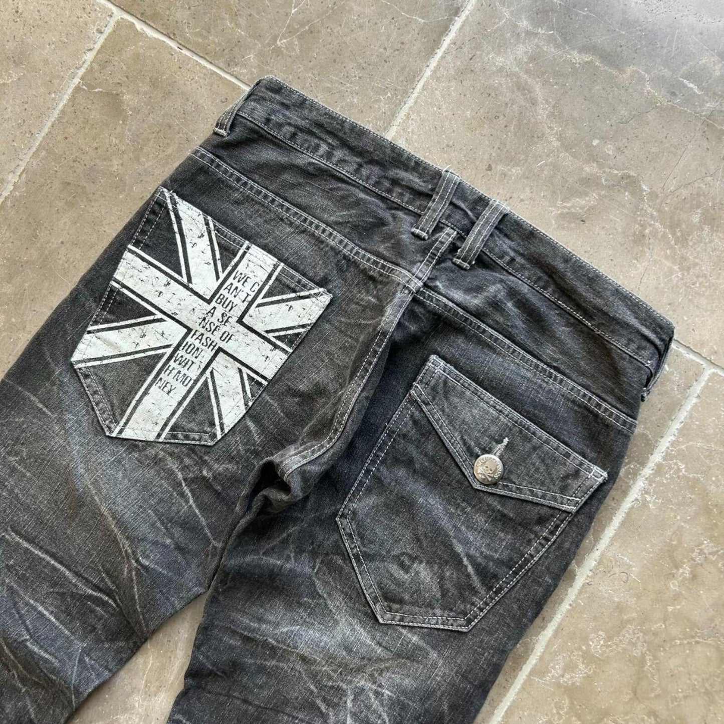Vintage Japan Style Union Jack Faded Jeans W32 L30