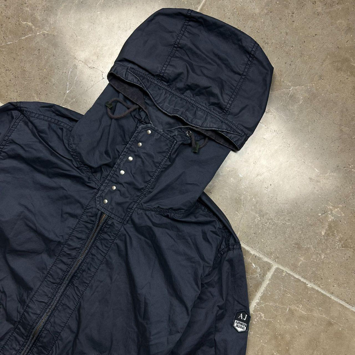 Vintage Armani Jeans Clasp Sniper Hood Windbreaker Jacket L