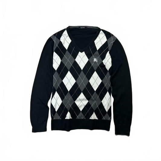 Burberry Black Label Argyle Long Sleeve V Neck Jumper S