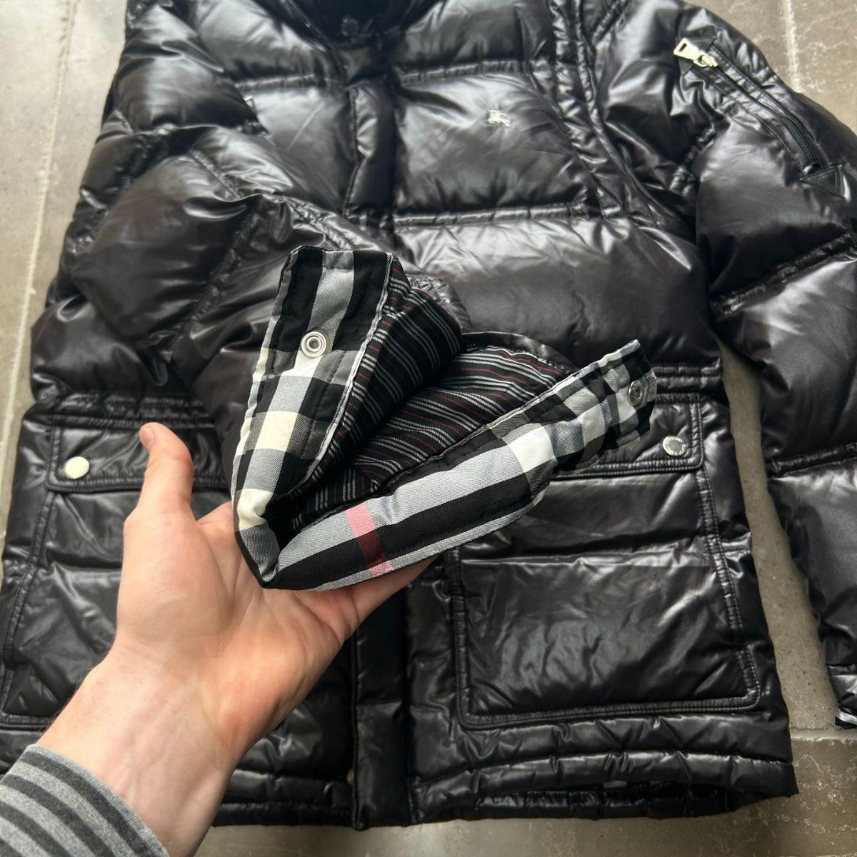 Vintage Burberry Black Label Shiny Puffer Jacket Black S