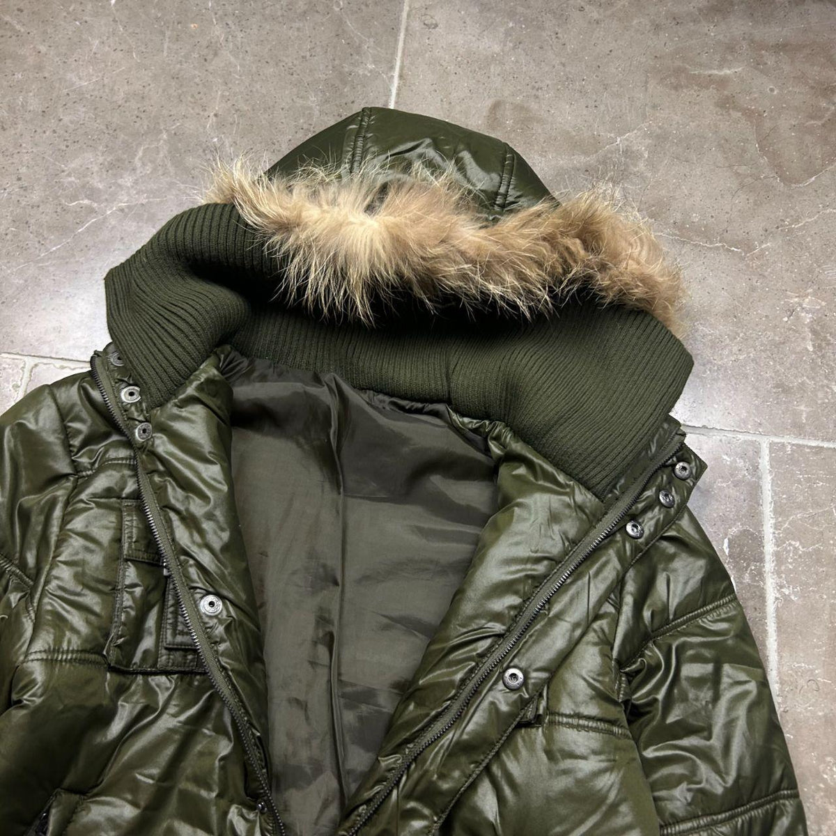 Vintage Japanese Fur Hood Puffer Jacket M