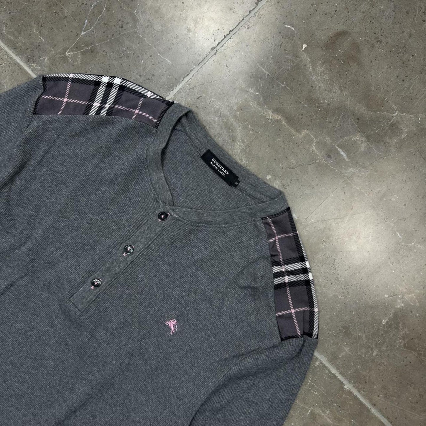 Burberry Black Label Nova Check Ribbed Henley T Shirt M
