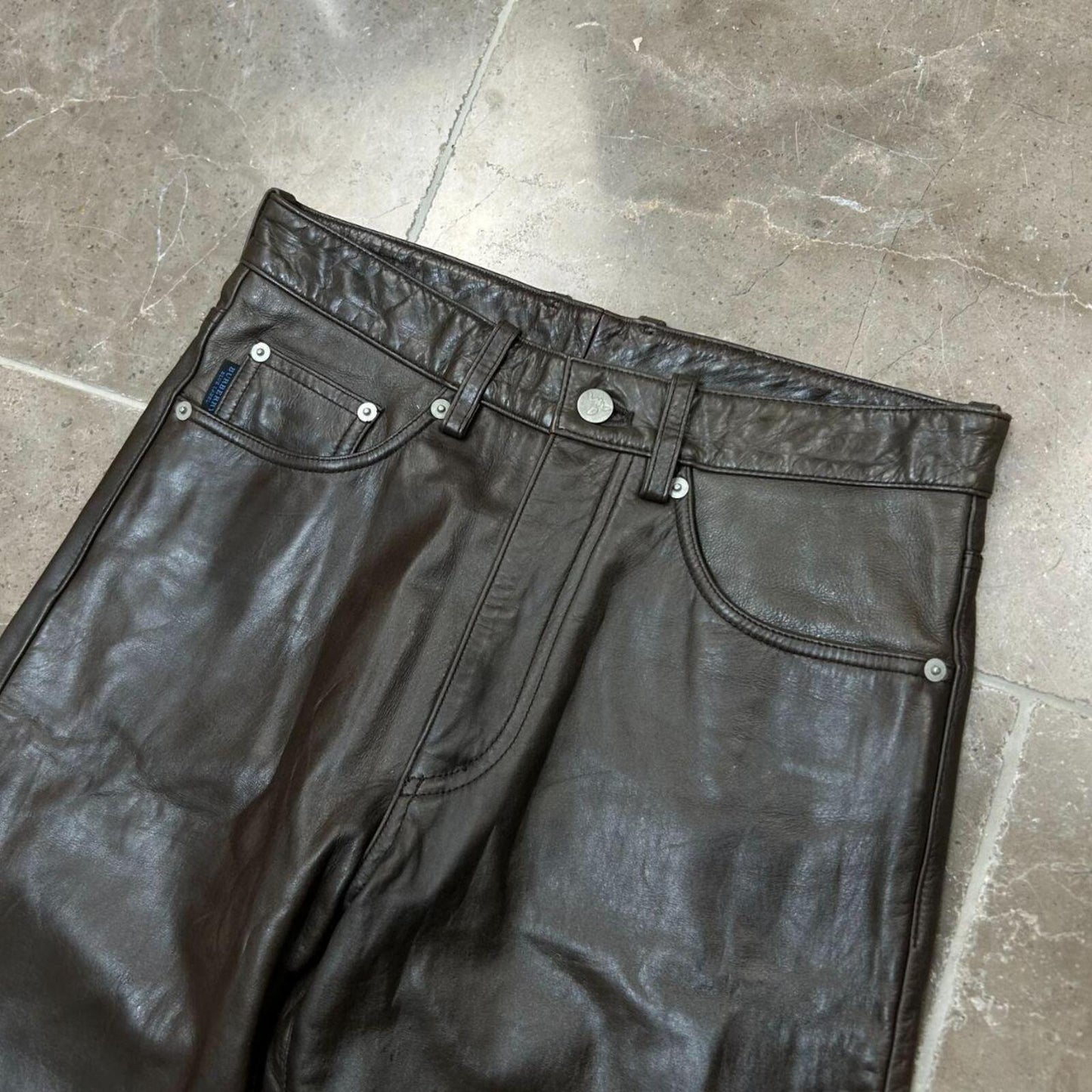 Vintage Burberry Blue Label Straight Leg Leather Trousers Jeans W28 L31